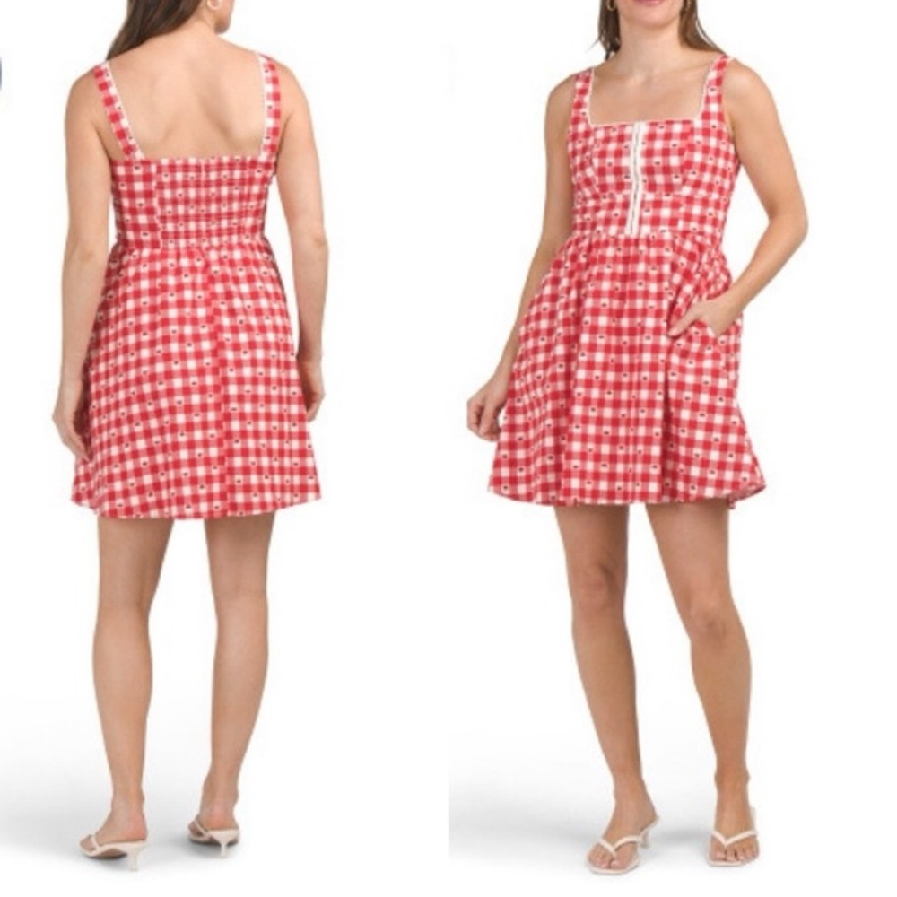 NWT Avec Les Filles Cherry Red
Gingham Mini Dress Size 2